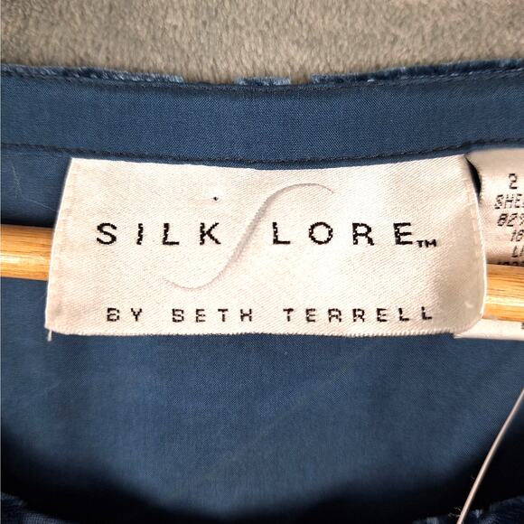 Womens Top 2X Blue Silk Burnout‎ Velvet Goth Whimsygoth Floral Tunic Grunge NWT - Picture 2 of 7